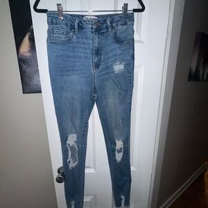 High Rise Blue Distressed Jeans
